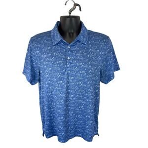 J.Crew Performance Polo Shirt Size Medium Golfer AOP Geometric Print Blue